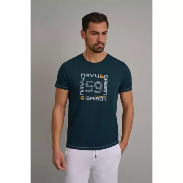 Navy & Green Μπλούζα Λαιμόκοψη με Τύπωμα - Image 3