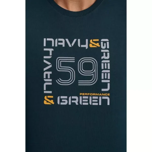 Navy & Green Μπλούζα Λαιμόκοψη με Τύπωμα - Image 5