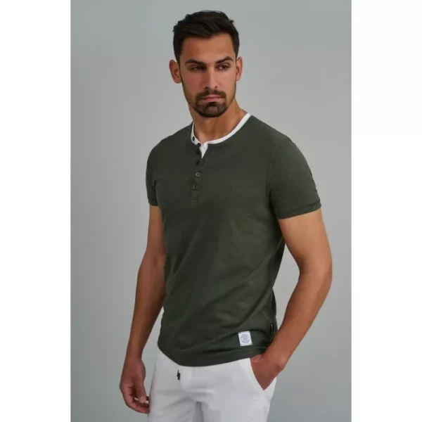 Navy & Green Μπλούζα Λαιμόκοψη Με Κουμπί - Image 2