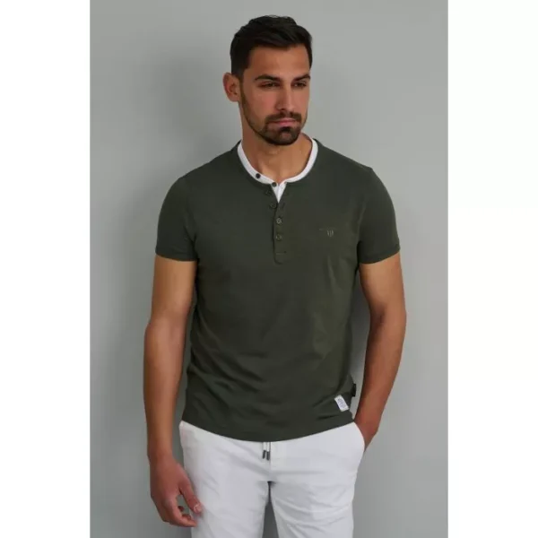 Navy & Green Μπλούζα Λαιμόκοψη Με Κουμπί - Image 4