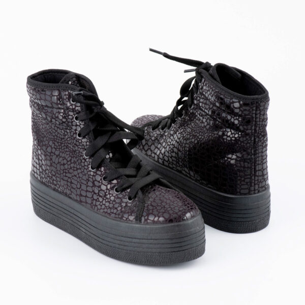Lara Dee Μαύρα Sneakers Μποτάκια Εφε Κροκό με Χοντρή Σόλα - Image 3