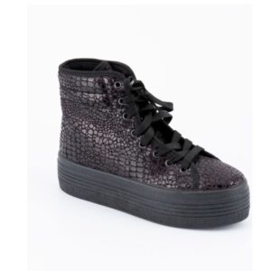 Lara Dee Μαύρα Sneakers Μποτάκια Εφε Κροκό με Χοντρή Σόλα