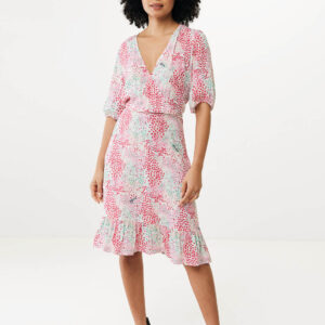 Mexx Midi Εμπριμέ Ρόζ/Πράσινο Φόρεμα με 3/4 Μανίκι