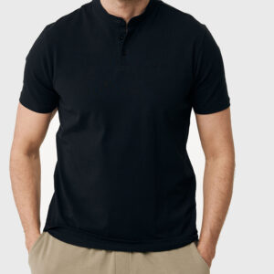 Mexx Polo Mονόχρωμο Μαύρο με Mao Γιακά με Κοντό Μανίκι