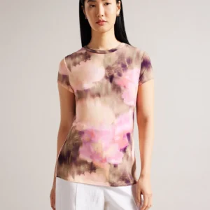 Ted Baker T-Shirt με Λαιμόκοψη ροζ Floral Print