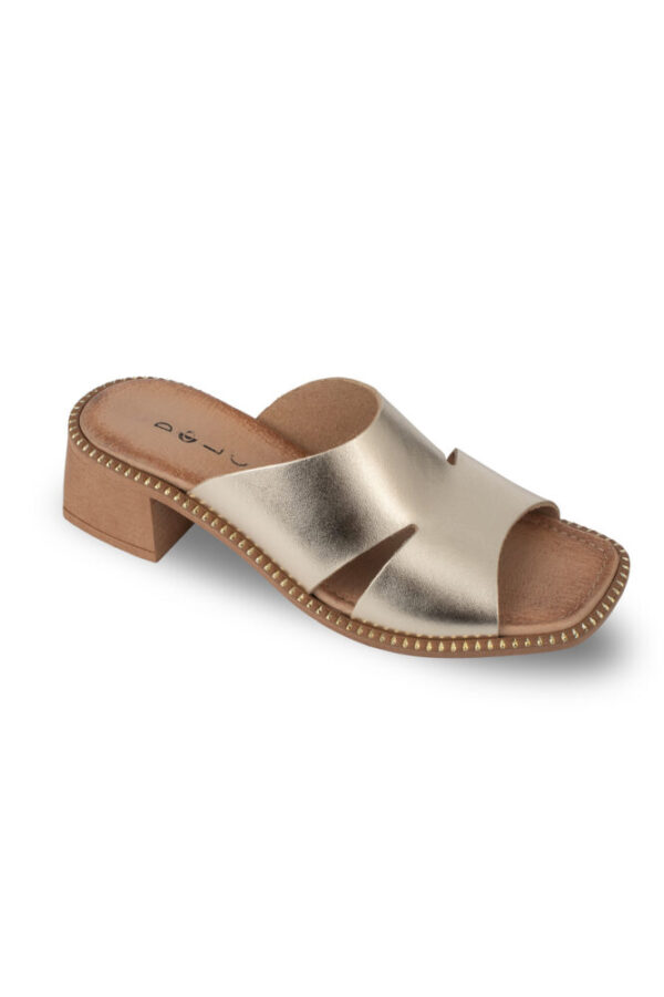 Dolce Δερμάτινo Χρυσό Mule με Τακούνι