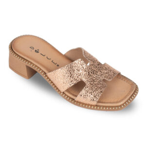 Dolce Δερμάτινo Ροζ/Gold Mule με τετράγωνο Τακούνι