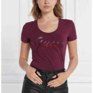 Guess Μπορντό  T-shirt με strass στο λογότυπο