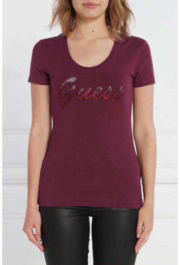 Guess Μπορντό  T-shirt με strass στο λογότυπο - Image 3
