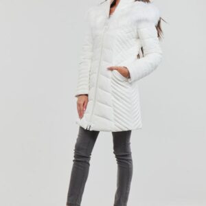 Guess OXANA Κοντό Γυναικείο Puffer Μπουφάν Λευκό