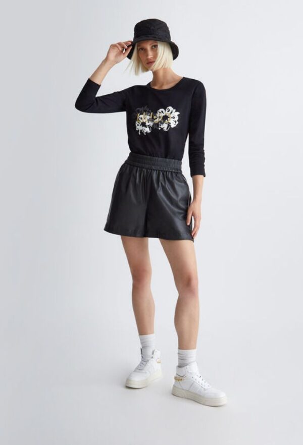 Liu Jo T-Shirt Μαύρο Μακρυμάνικο με Floral Στάμπα - Image 4