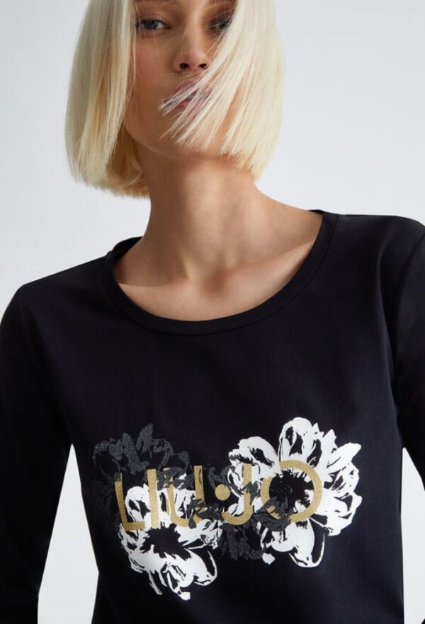 Liu Jo T-Shirt Μαύρο Μακρυμάνικο με Floral Στάμπα - Image 2