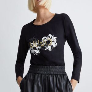Liu Jo T-Shirt Μαύρο Μακρυμάνικο με Floral Στάμπα