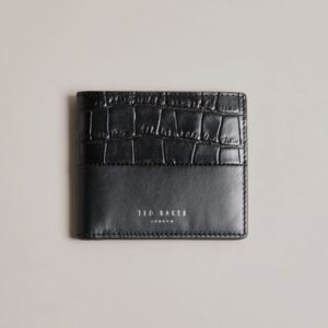 Ted Baker Δερμάτινο Κροκό Ανδρικό Πορτοφόλι Μαύρο