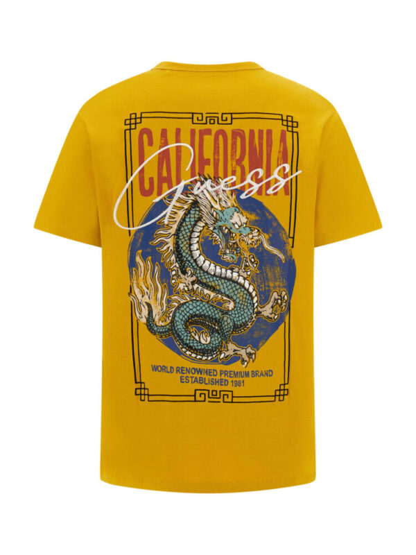 Guess Ανδρικό T-shirt Κίτρινο/Μουσταρδί με Κέντημα Μπροστά και Πίσω - Image 2