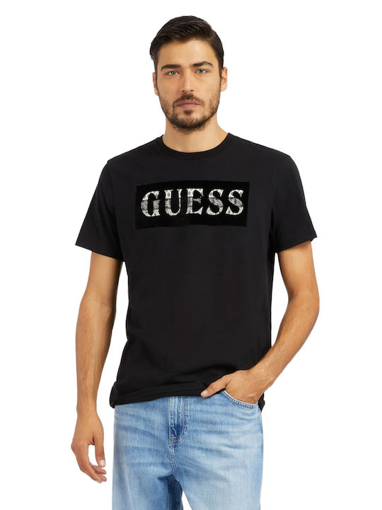 Guess Ανδρική Μπλούζα Κοντομάνικη Μαύρη με Στάμπα