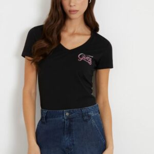 Guess Γυναικείo Ελαστικό T-shirt με Λογότυπο Μαύρο
