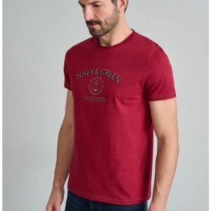 Navy&Green T-Shirt με Λαιμόκοψη Μπορντό