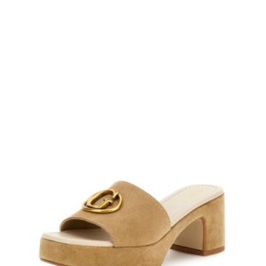 Guess Mules Μπεζ με Φιάπα και Χοντρό Τακούνι