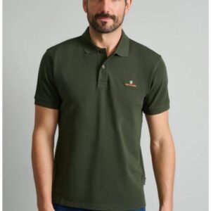 Navy&Green Ανδρική Μπλούζα Polo Xακί Μονόχρωμο Custom Fit