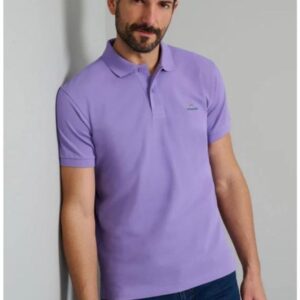 Navy&Green Ανδρική Μπλούζα Polo Βιολετί Μονόχρωμο Custom Fit