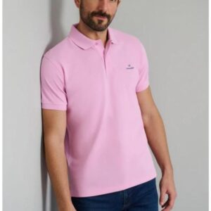 Navy&Green Ανδρική Μπλούζα Polo Ροζ Μονόχρωμο Custom Fit