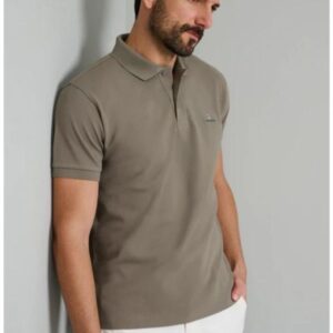 Navy&Green Ανδρική Μπλούζα Polo Mπεζ Σκούρο Μονόχρωμο Custom Fit