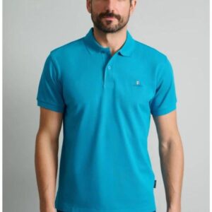 Navy&Green Ανδρική Μπλούζα Polo Μπλέ Μονόχρωμο Custom Fit