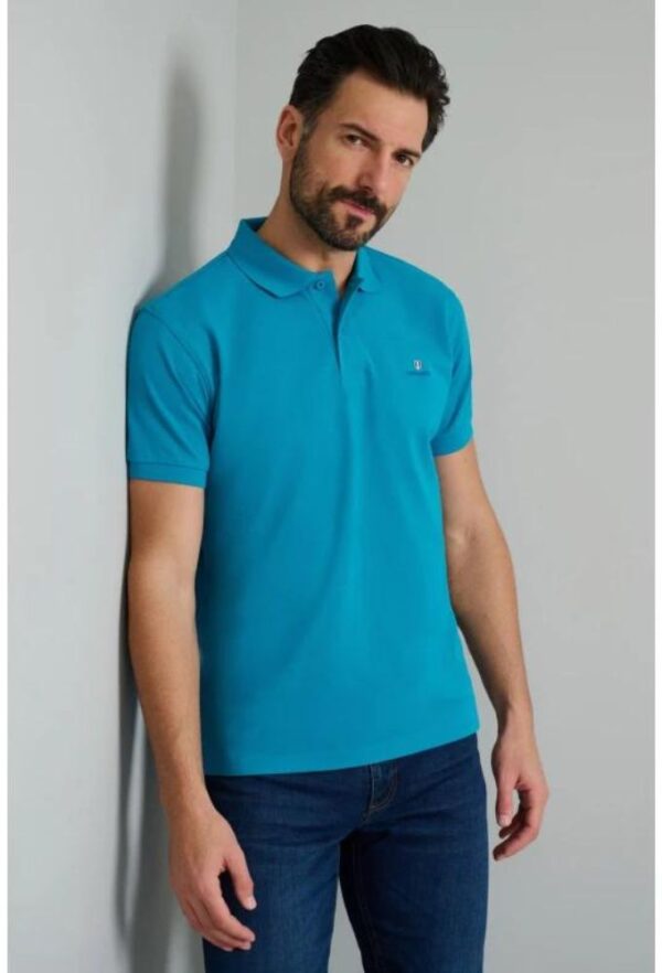 Navy&Green Ανδρική Μπλούζα Polo Μπλέ Μονόχρωμο Custom Fit - Image 3
