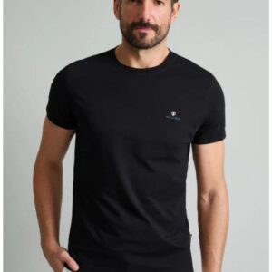 Navy&Green T-Shirt με Λαιμόκοψη Mαύρο