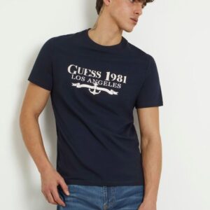Guess Ανδρικό Ελαστικό T-shirt με Στάμπα Μπροστά