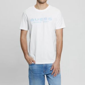 Guess Ανδρικό T-shirt Κοντομάνικο Λευκό με Λογότυπο Μπροστά