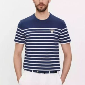 Guess Ανδρικό T-shirt Κοντομάνικο Μπλε με Ρίγες