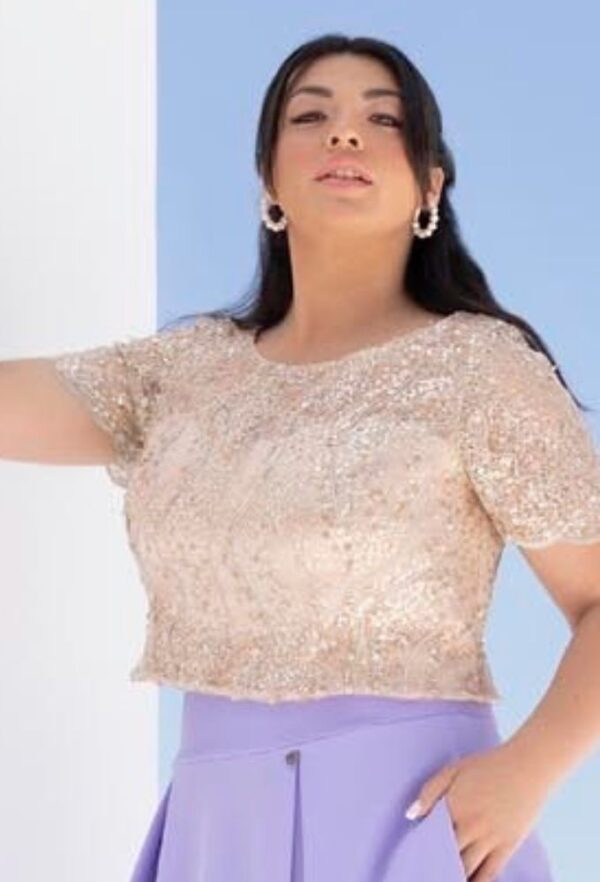 Just Perfect Plus Size Μπεζ/Χρυσό Γυναικείο Τοπ με Λαιμόκοψη - Image 2