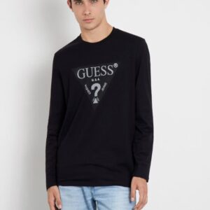 Guess Ανδρικό T-shirt Μαύρο με Τριγωνικό Λογότυπο
