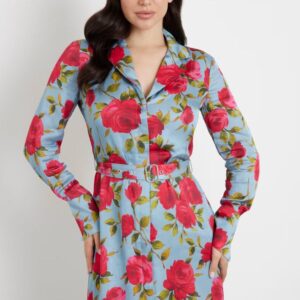 Guess Μίνι Φόρεμα Γαλάζιο με Floral Tύπωμα