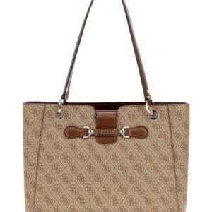 Guess Τσάντα Shopper Nolana με 4g Mπεζ με Καφέ Λογότυπο