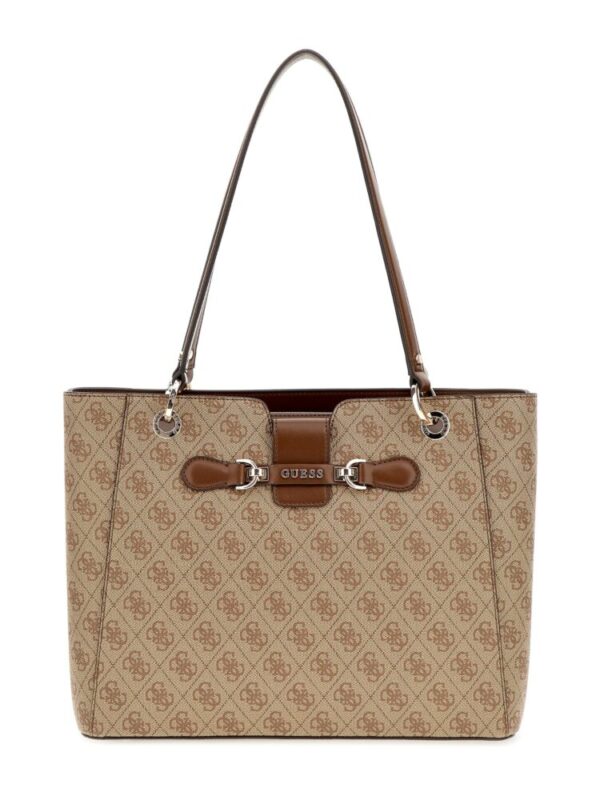 Guess Τσάντα Shopper Nolana με 4g Mπεζ με Καφέ Λογότυπο