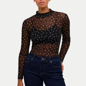 Kaffe Γυναικείo Μπλουζάκι Johanne Μαύρο Πουά Slim Fit
