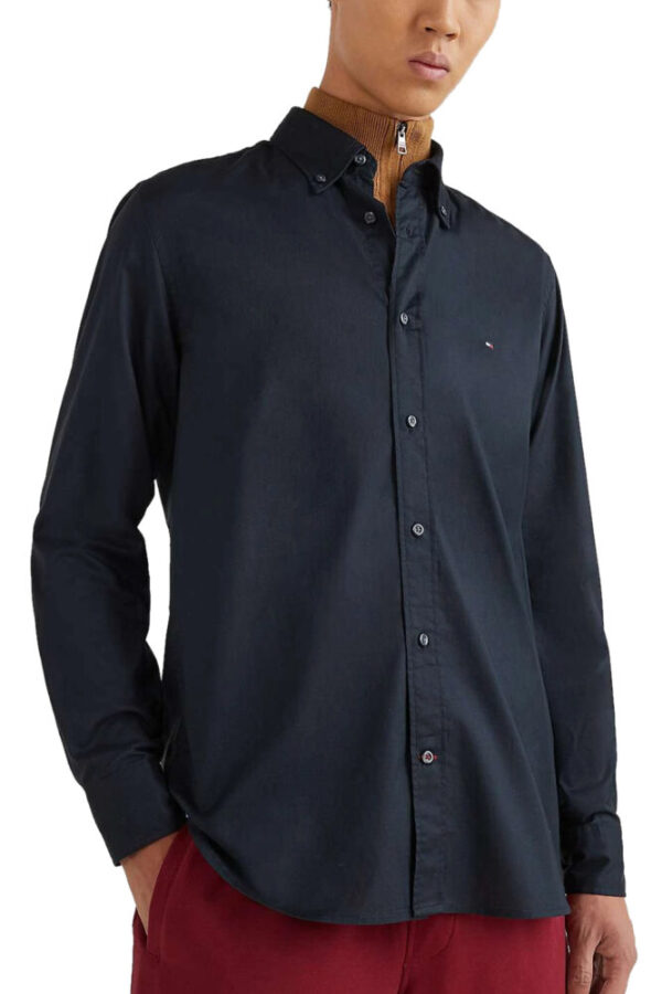 Tommy Hilfiger Aνδρικό Μαύρο Ποπλίνα πουκάμισο  FLEX POPLIN