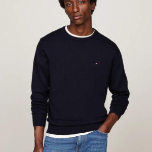 Tommy Hilfiger Ανδρικό Μπλέ Σκούρο Πλεκτό Με Λαιμόκοψη Και Κεντητό Σημαιάκι