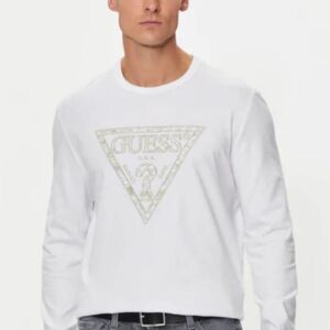 Guess Triangle Ανδρική Μπλούζα Μακρυμάνικη Λευκή