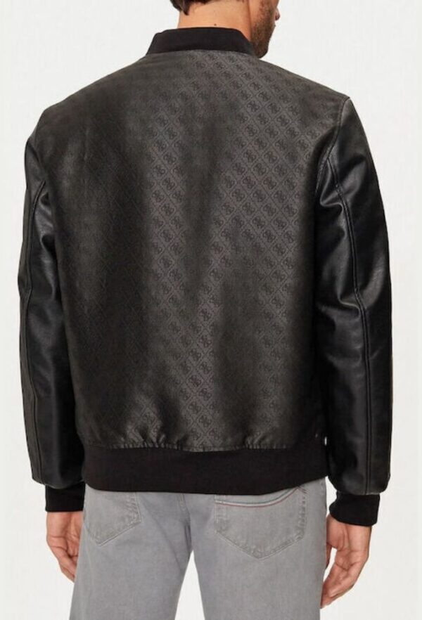 Guess Ανδρικό Δερμάτινο Μπουφάν Biker Αδιάβροχο και Αντιανεμικό Μαύρο - Image 2