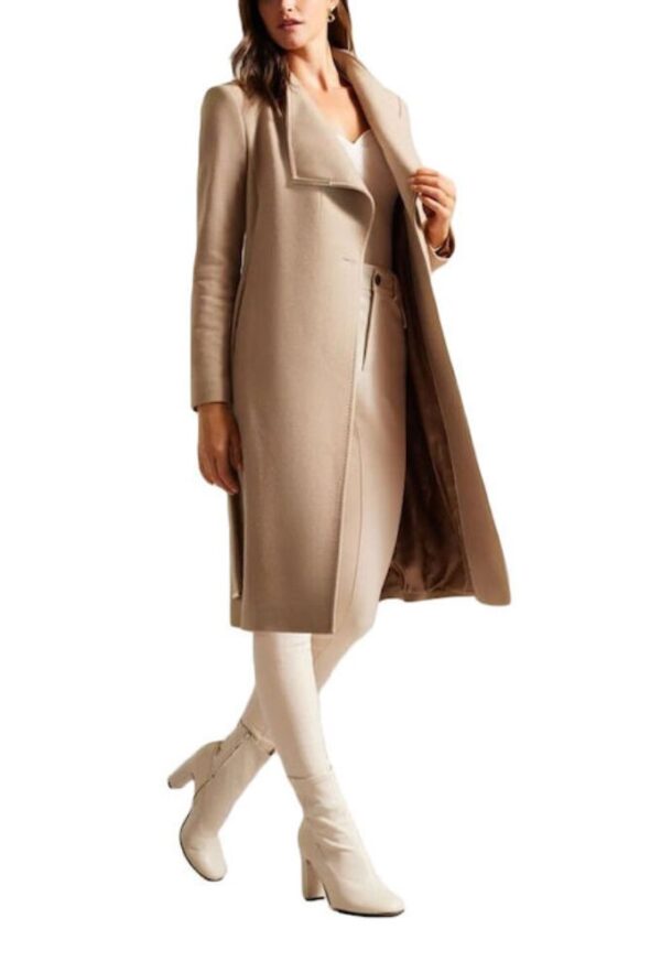 Ted Baker Μάλλινο Γυναικείο Camel Παλτό με Ζώνη - Image 3