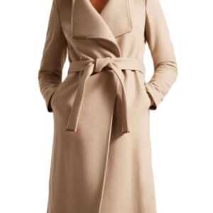 Ted Baker Μάλλινο Γυναικείο Camel Παλτό με Ζώνη
