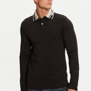 Guess Ανδρική Μπλούζα Polo Μακρυμάνικη Mαύρη