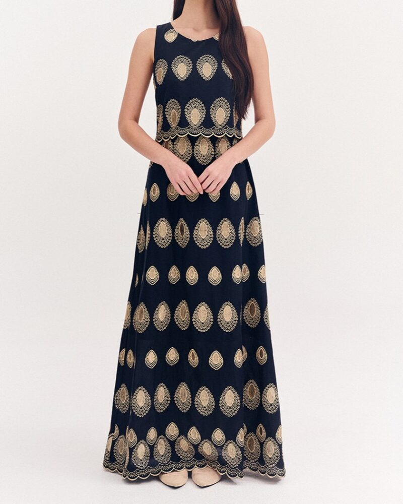 Forel Φόρεμα Mακρύ Mαύρο με Χρυσό Απλικέ Κέντημα