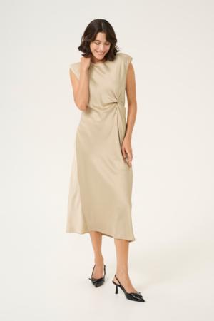 Kaffe KApristina Χρυσό Maxi Φόρεμα Τύπου Σατέν