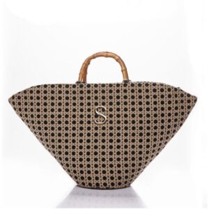 Sorena Handmade Positano Γυναικεία Τσάντα Μεγάλη Μαύρο-Μπεζ