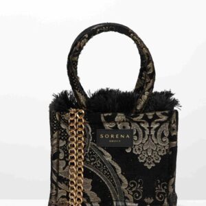 Sorena Handmade Xrusalida Mini Τσάντα Tote Μαύρη - Χρυσή